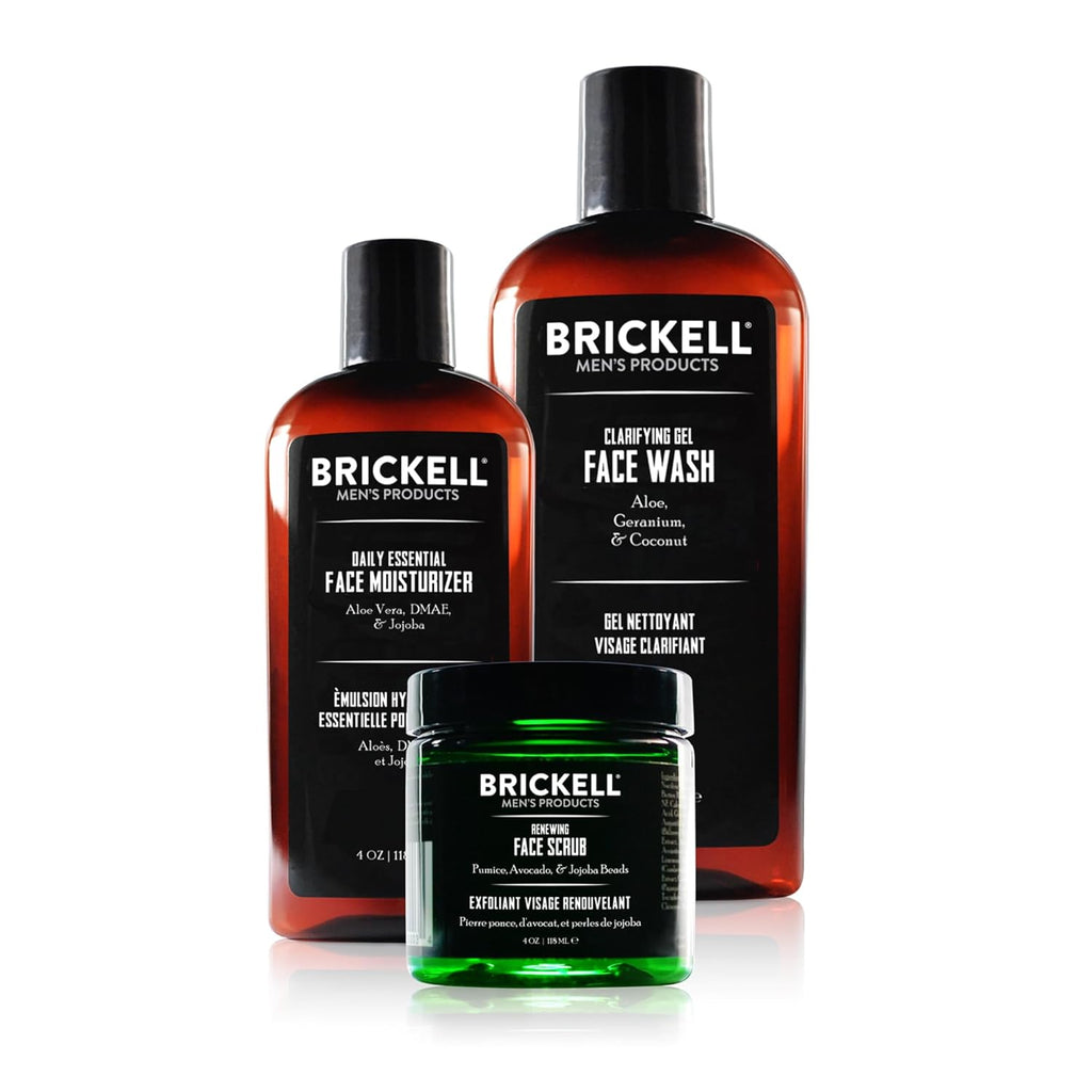 Brickell Men'S Daily Advanced Face Care Routine I, Gel Facial Cleanser Wash, Face Scrub, Face Moisturizer Lotion, Natural and Organic, Unscented, Men'S Skin Care Gift Set