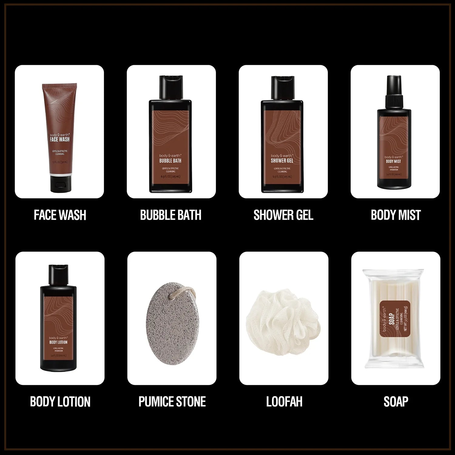 Bath Gift Sets for Men, 8 Pcs Luxury Spa Gift Basket Body Care Wash for Christmas Holiday Birthday