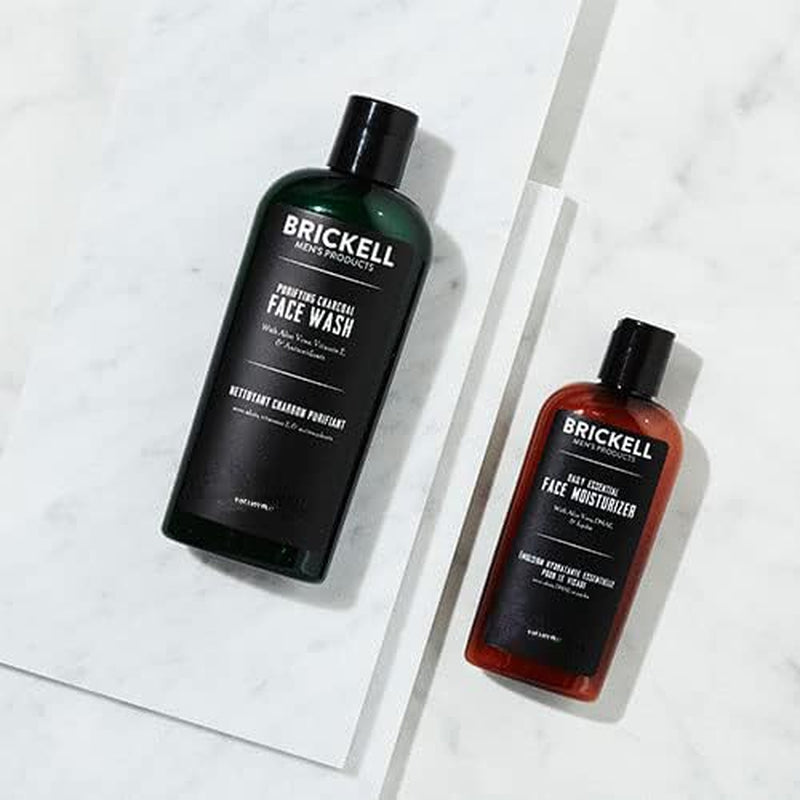 Brickell Men'S Daily Essential Face Care Routine II, Purifying Charcoal Face Wash and Daily Essential Face Moisturizer, Natural and Organic, Unscented, Skincare Gift Set