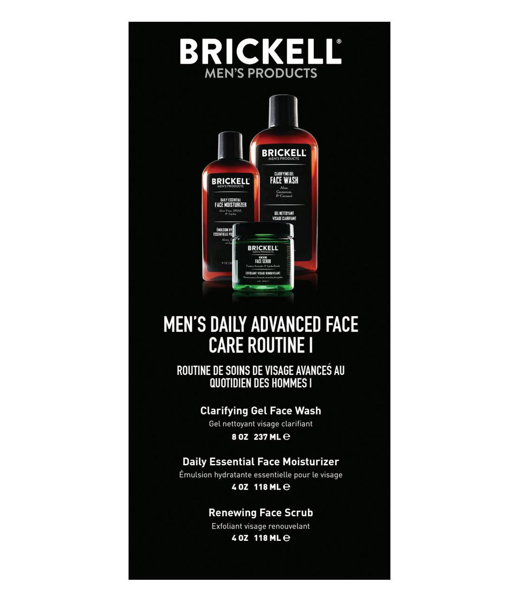 Brickell Men'S Daily Advanced Face Care Routine I, Gel Facial Cleanser Wash, Face Scrub, Face Moisturizer Lotion, Natural and Organic, Unscented, Men'S Skin Care Gift Set